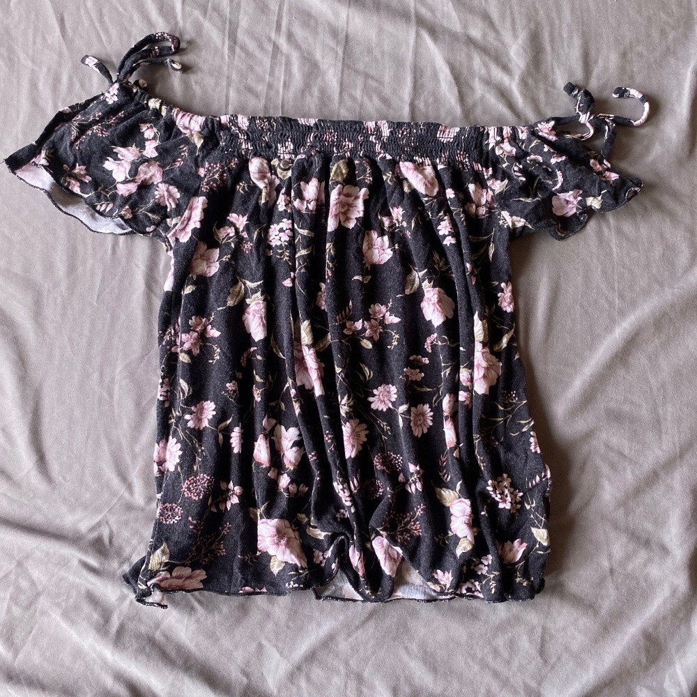 Black and pink floral off the shoulder top